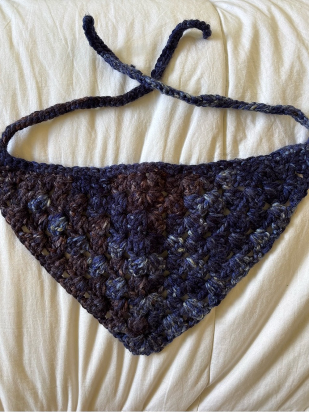 Handmade Crocheted Navy Blue Multitone Triangle Hair Scarf